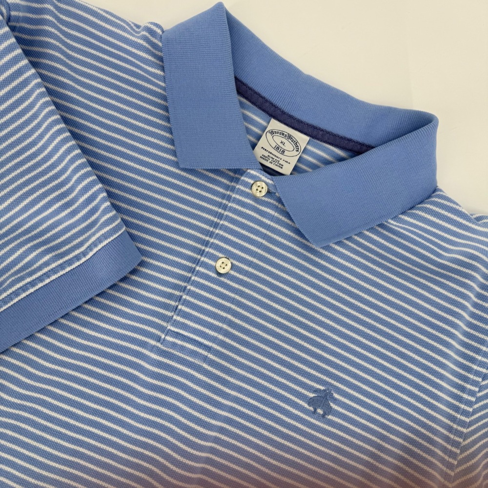Brooks Brothers 1818 Performance Polo Mens XL Slim Fit Blue White Striped Cotton